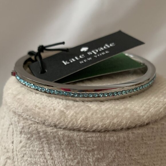 KATE SPADE Ring it Up Pave Hinged Bangle in Aquamarine/Silver - Picture 1 of 2